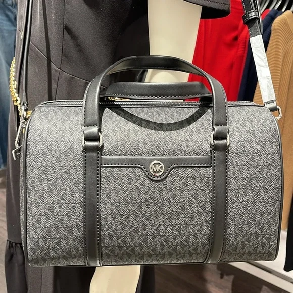 MICHAEL KORS JST TRAVEL MEDIUM DUFFLE SATCHEL SHOULDER CROSSBODY BAG MK BLACK - Picture 3 of 16